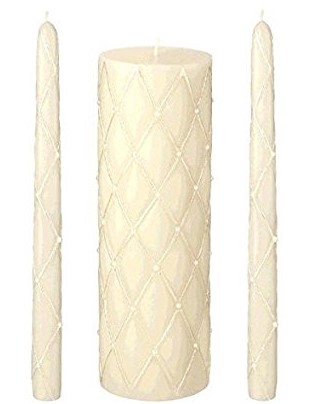 Classic Wedding Ceremony Unity Candle Set with Faux Pearls