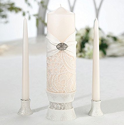 Lillian Rose Cream Lace Pillar and Taper Candle Set