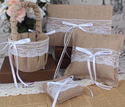 The Crafty Owl Burlap Wedding Flower Basket + Ring Pillow
