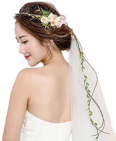 Bueer Flower Wreath Headband Crown Floral Wedding Veil