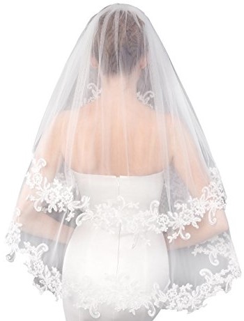 EllieHouse Short Lace Wedding Bridal Veil With Comb