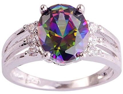 Psiroy Rainbow Topaz Gemstone Engagement Ring