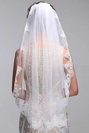 Simple Elegent Lace Appliques Wedding Veil 